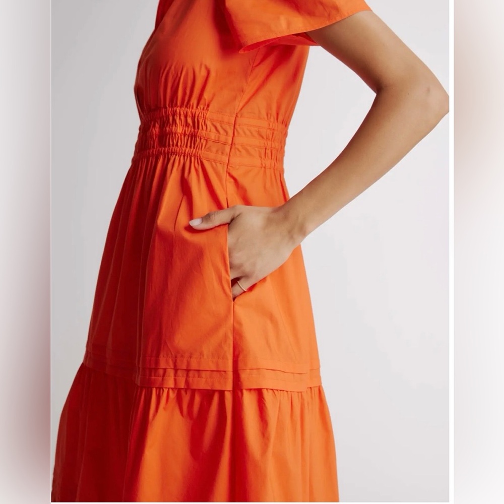 NWT Quince 100% Organic Cotton Poplin Tiered Maxi Dress Vermillion Red Size XL - Picture 3 of 15